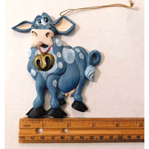 Vintage Blue Cow Christmas Ornament Holiday Hanging Decoration Seasonal Funny - Picture 4 of 4